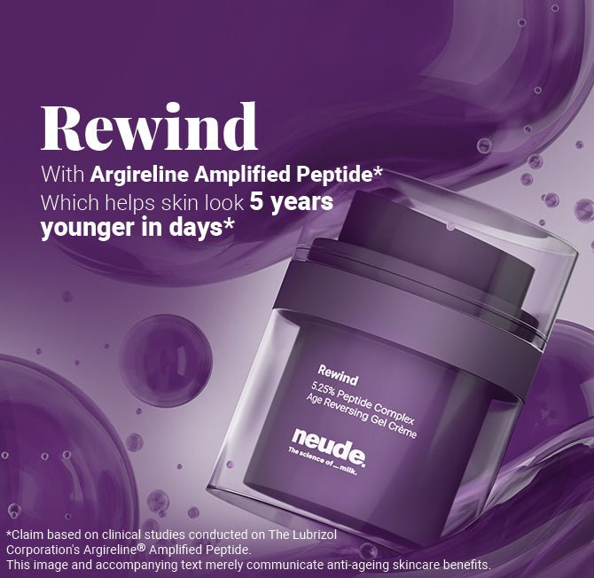 Rewind Age Reversing Gel Crème For Wrinkles and Fine Lines | Powered by 5.25% Argireline® Amplified Peptide + Milk Peptide Complex - Neude Skin